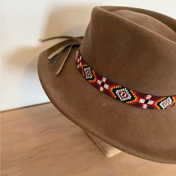 VintageBeaded Band 100% WOOL lite felt hat crushable water repellent-made in USA - Picture 3 of 9